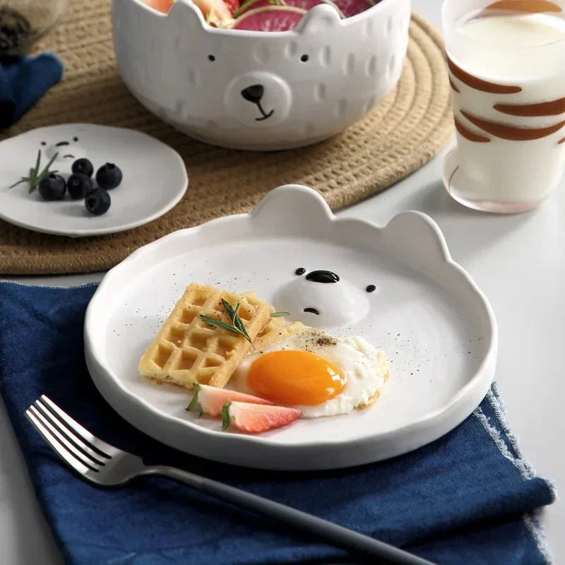 Cartoon Polar Bear Ceramic Plate + Bowl Set