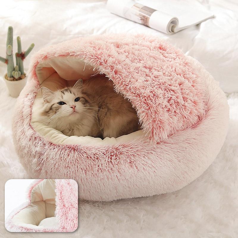 Round Plush Calming Cat Cave