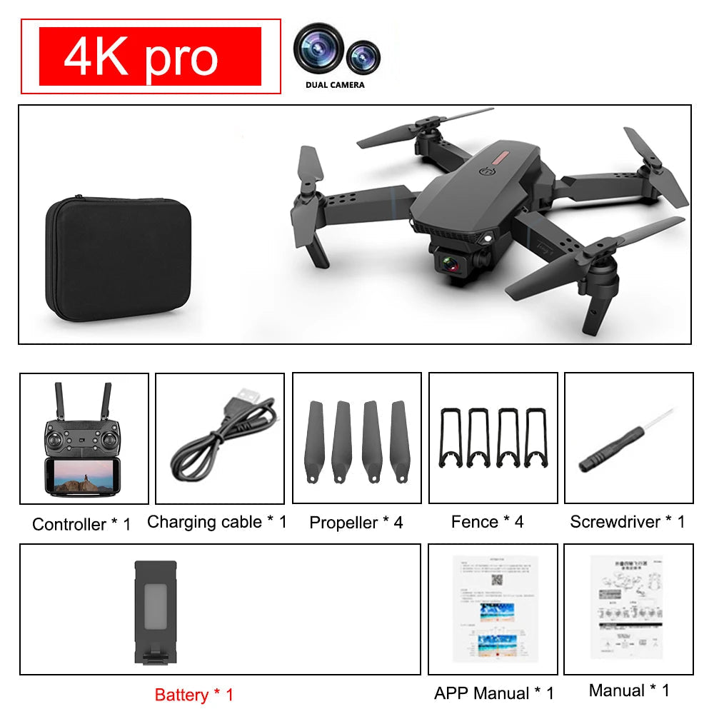 Drone quadricottero pieghevole E88 Pro - WIFI FPV, fotocamera HD 4K, mantenimento dell'altitudine