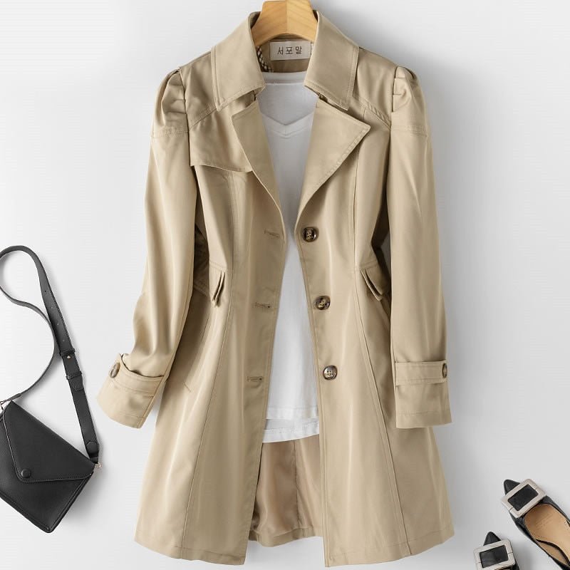 Clara - Modern cut-out trench coat/jacket with high collar and buttons