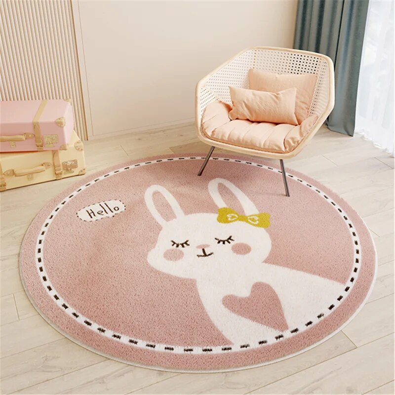 Tapis rond pour chambre d'enfant à motif dessin animé | Tapis de jeu doux, confortable et durable