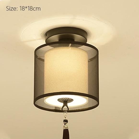 Klassieke Japanse LED-warme plafondlamp - ijzer met stoffen kap, opbouwmontage, E27-lamp