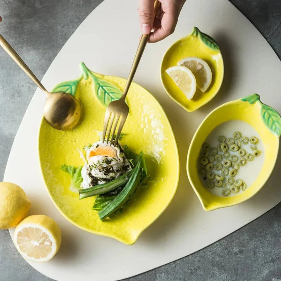 Colourful Lemon Shaped Plate And Bowl Tableware Set