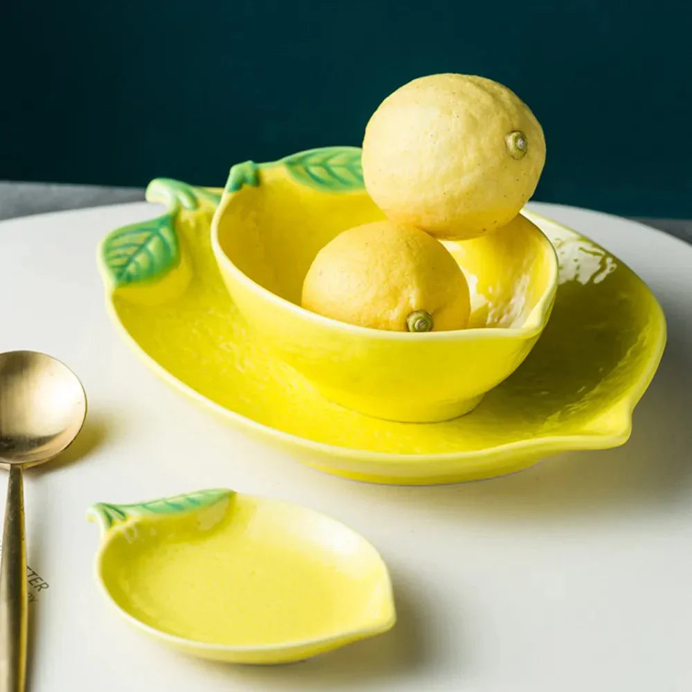 Colourful Lemon Shaped Plate And Bowl Tableware Set