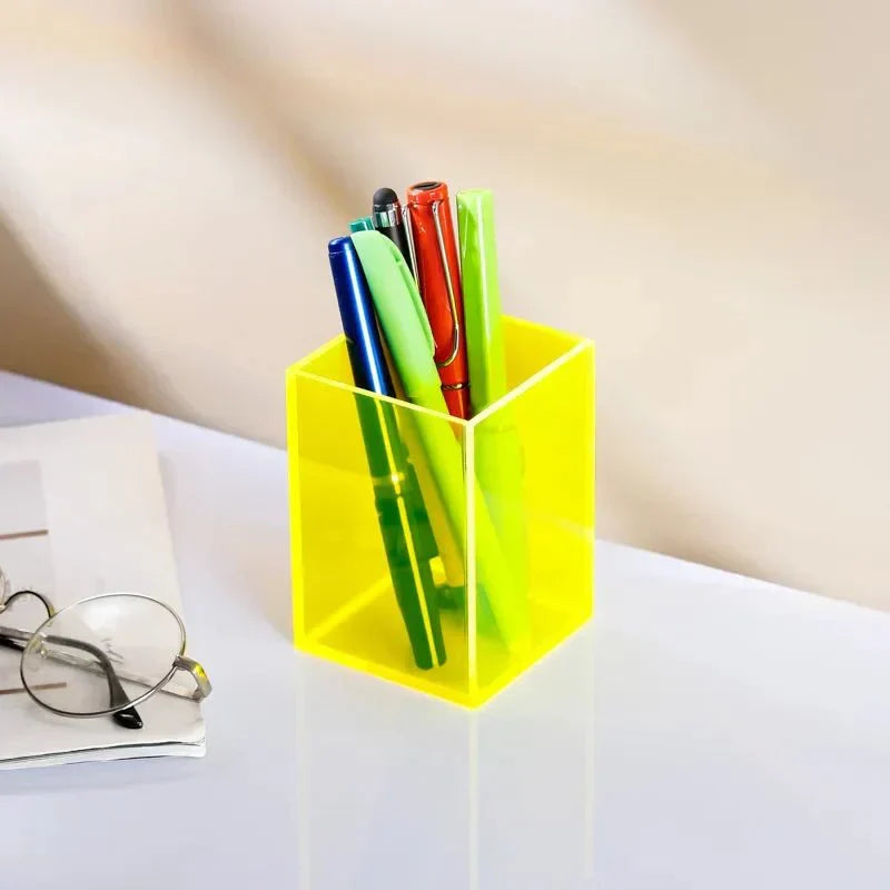 Vibrant Transparent Desk Pen Holder – Stylish Acrylic Storage for Office and Home Organization