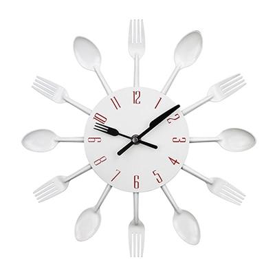 Horloge murale de cuisine en métal pour couverts, Design cuillère et fourchette, horloge murale à Quartz Unique pour les cuisines modernes