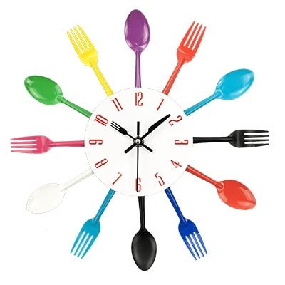 Horloge murale de cuisine en métal pour couverts, Design cuillère et fourchette, horloge murale à Quartz Unique pour les cuisines modernes