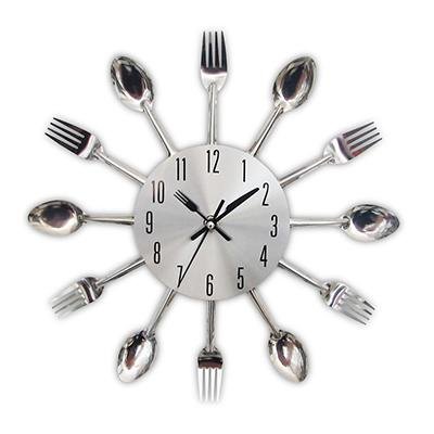 Orologio da parete da cucina in metallo con posate - Design con cucchiaio e forchetta, orologio da parete al quarzo unico per cucine moderne