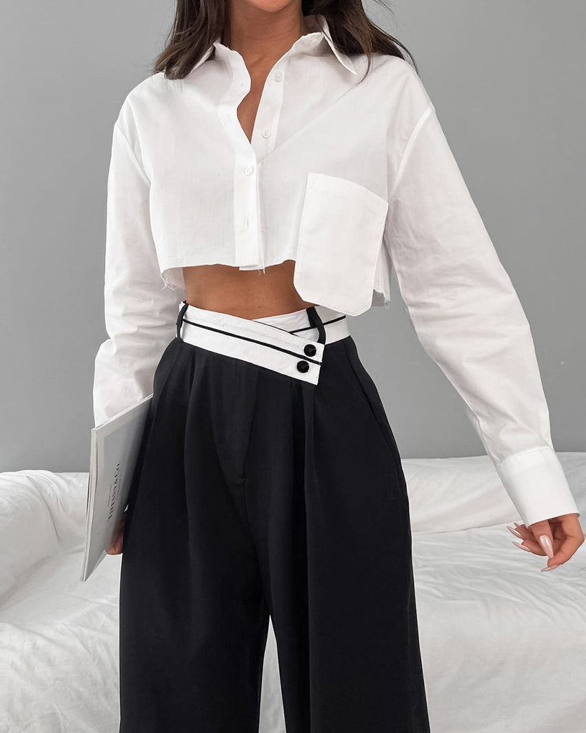 Mona - Wide trousers with asymmetric waistband