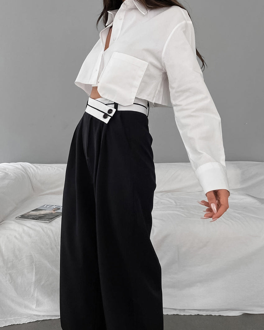 Mona - Wide trousers with asymmetric waistband