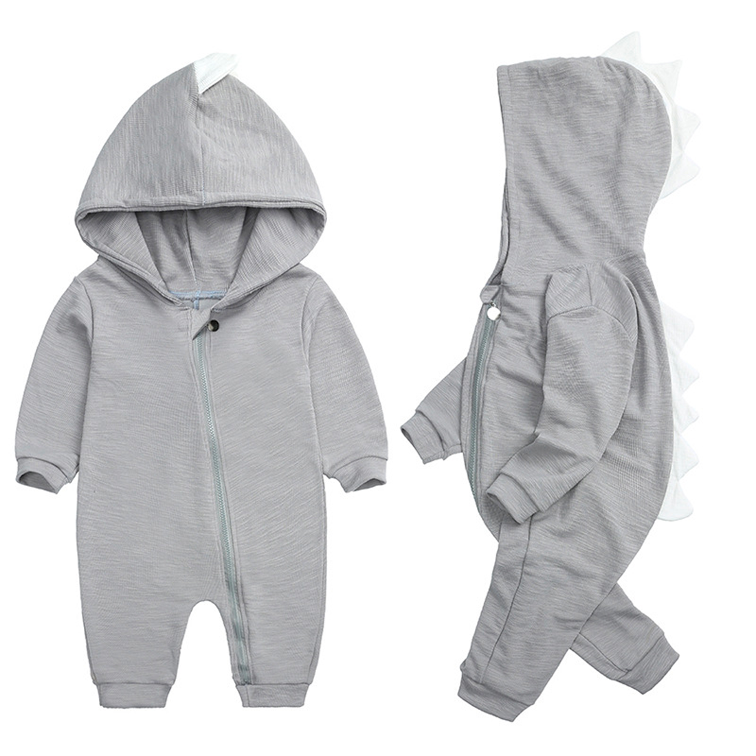 Baby-onesie met capuchon en dinosaurus