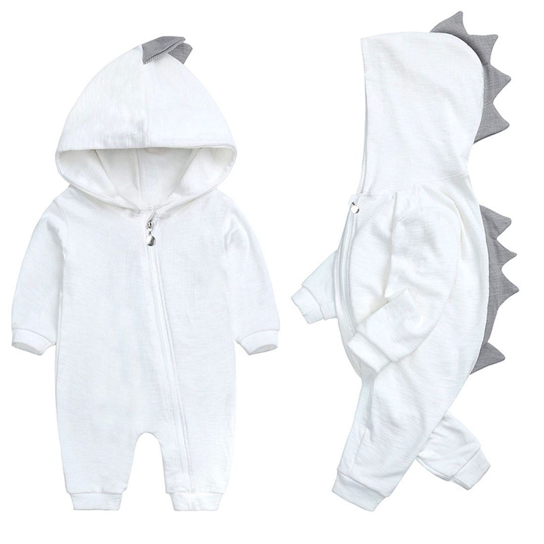 Baby-onesie met capuchon en dinosaurus