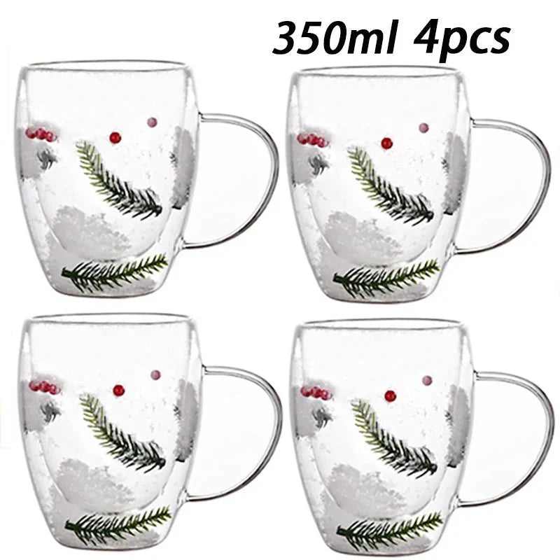 Double Wall Insulated Floral Glass Coffee Mugs