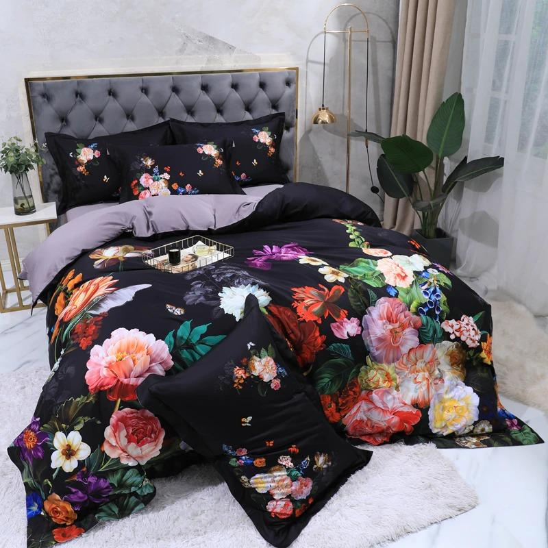 Black Printed Egyptian Cotton Duvet Cover Set