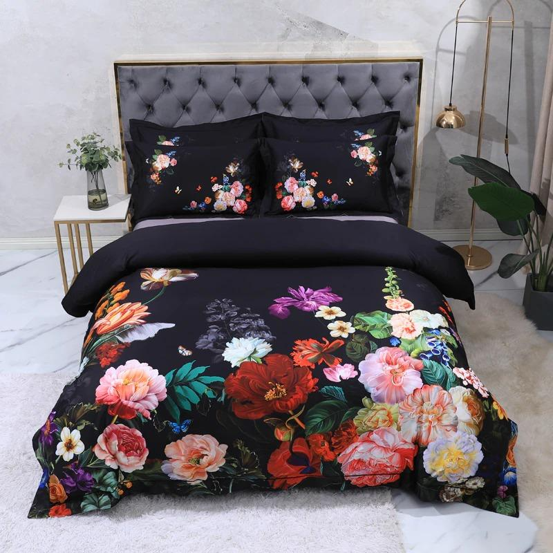 Black Printed Egyptian Cotton Duvet Cover Set