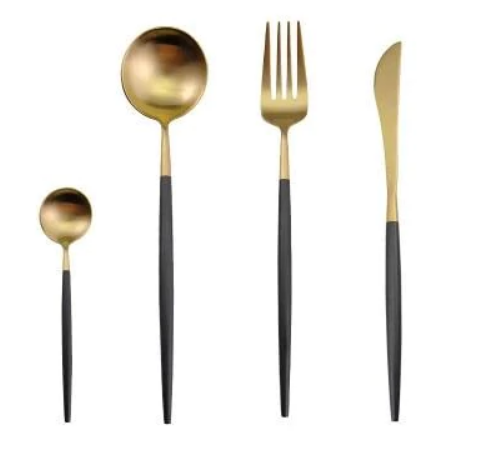 Luxuriöses 24-teiliges Gold-Silber-Besteckset aus Edelstahl