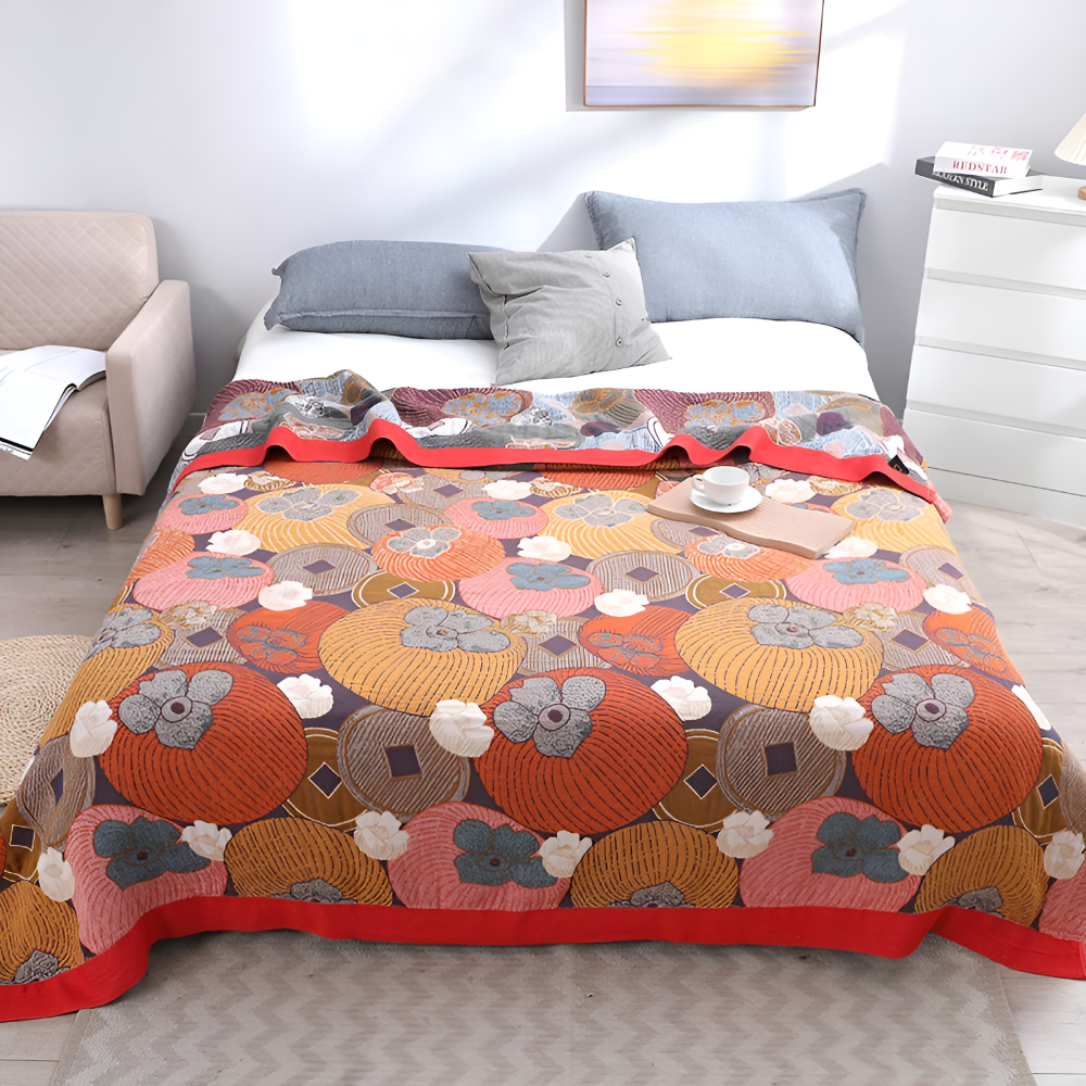 Colourful Cotton Persimmon Coverlet