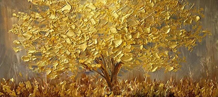 Handgeschilderde gouden boom olieverfschilderij op canvas groot palet 3D schilderijen voor woonkamer moderne abstracte kunst aan de muur