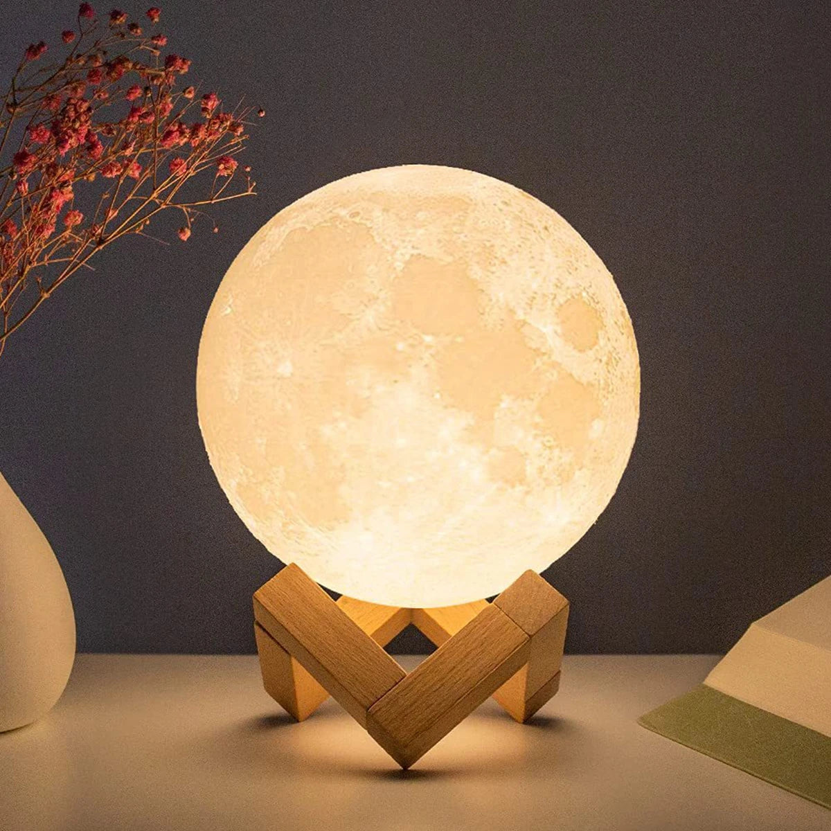 Lampada Luna Stellata D5 8 cm - Luce notturna a LED con supporto, perfetta per l'arredamento della camera da letto e come regalo