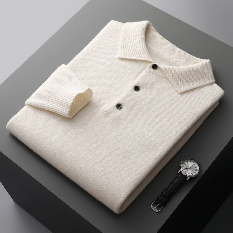 Cashmere/Merino Uld Langærmet Polo T-shirt