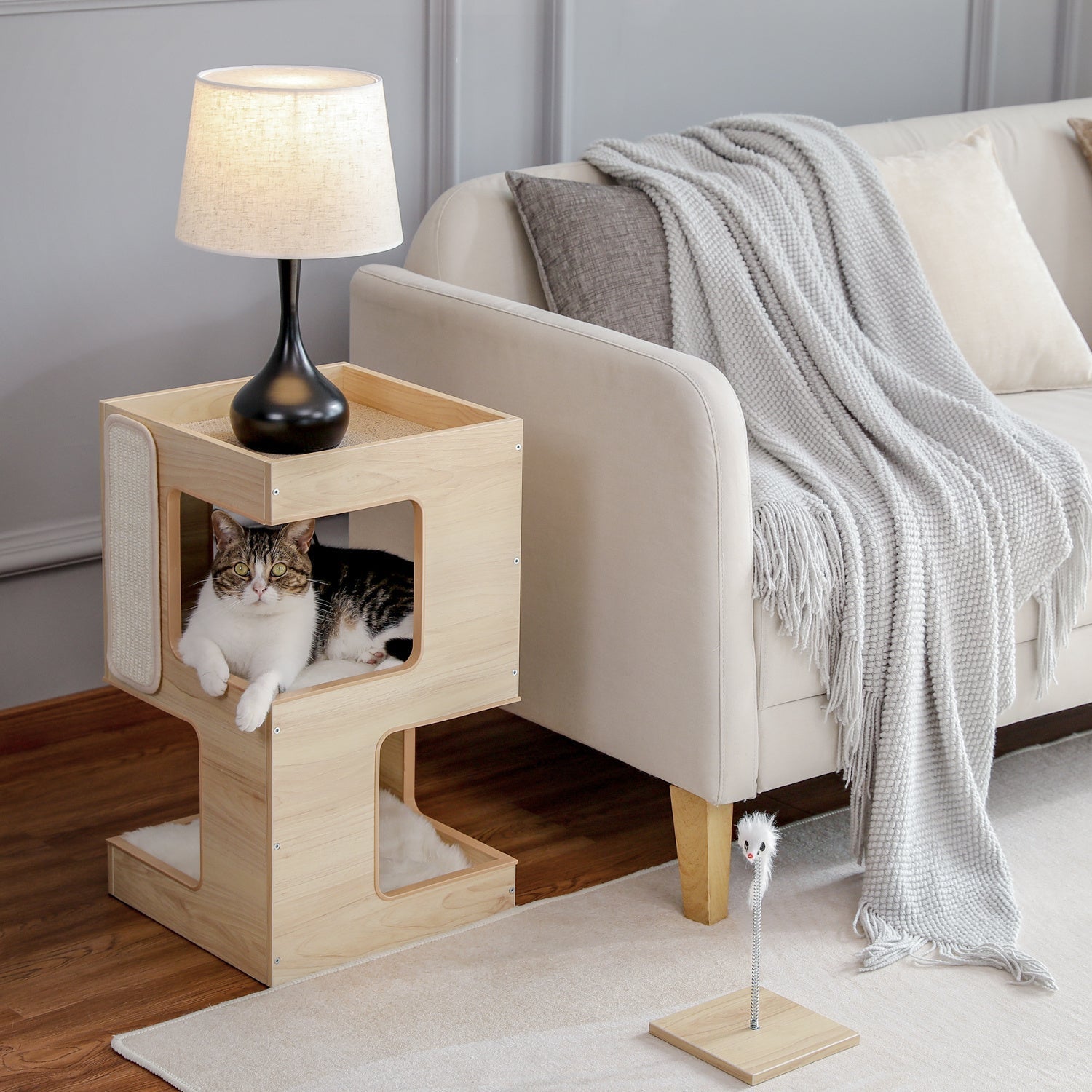 Sisal Retreat: Solid Wood Double-Layer Cat Nest