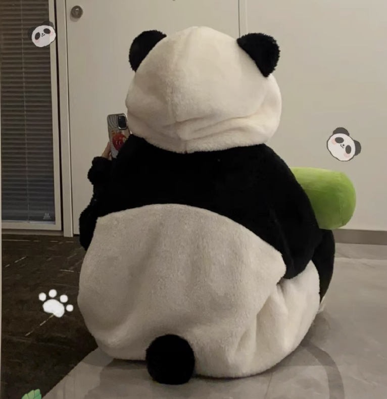 Set pigiama con cappuccio in peluche a forma di panda dei cartoni animati kawaii