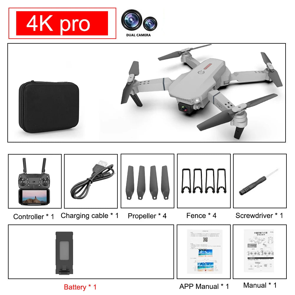 Drone quadricottero pieghevole E88 Pro - WIFI FPV, fotocamera HD 4K, mantenimento dell'altitudine