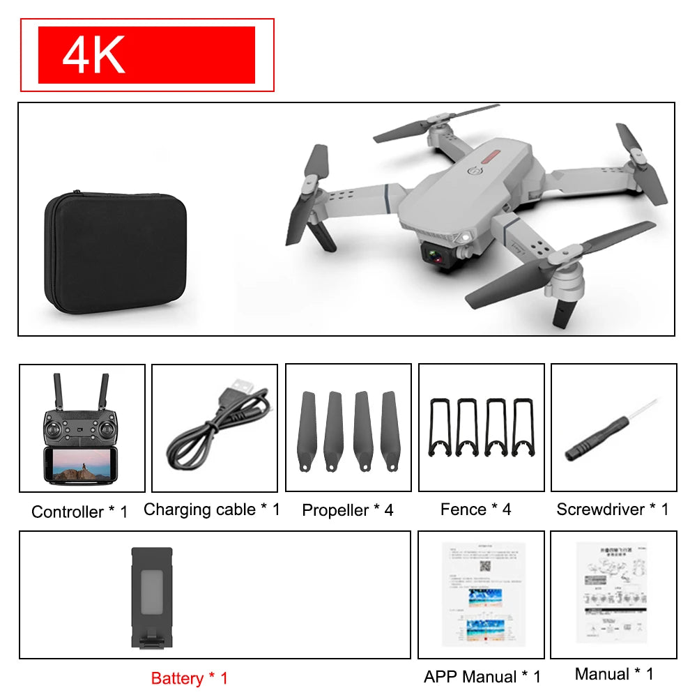 Drone quadricottero pieghevole E88 Pro - WIFI FPV, fotocamera HD 4K, mantenimento dell'altitudine