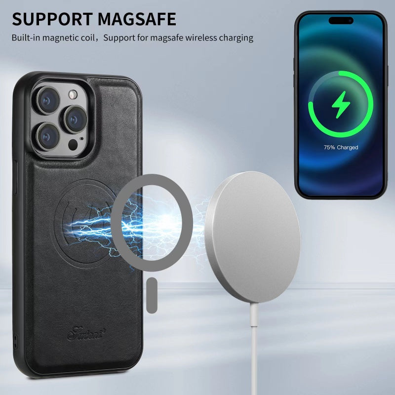 Funda de cuero para iPhone con tarjetero: Magsafe, carga inalámbrica (Compatible con Magsafe)