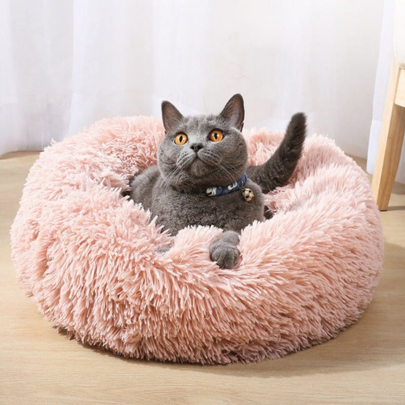 Round Plush Calming Donut Cat Bed Nest