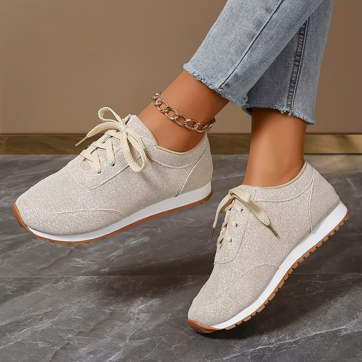 Beige sneakers i hør - Nora sko