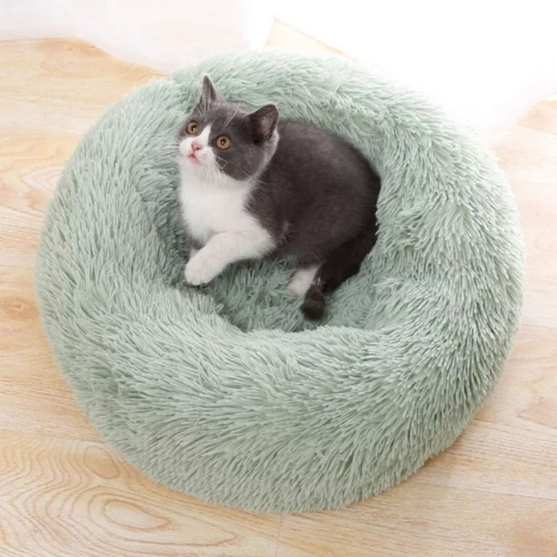 Round Plush Calming Donut Cat Bed Nest