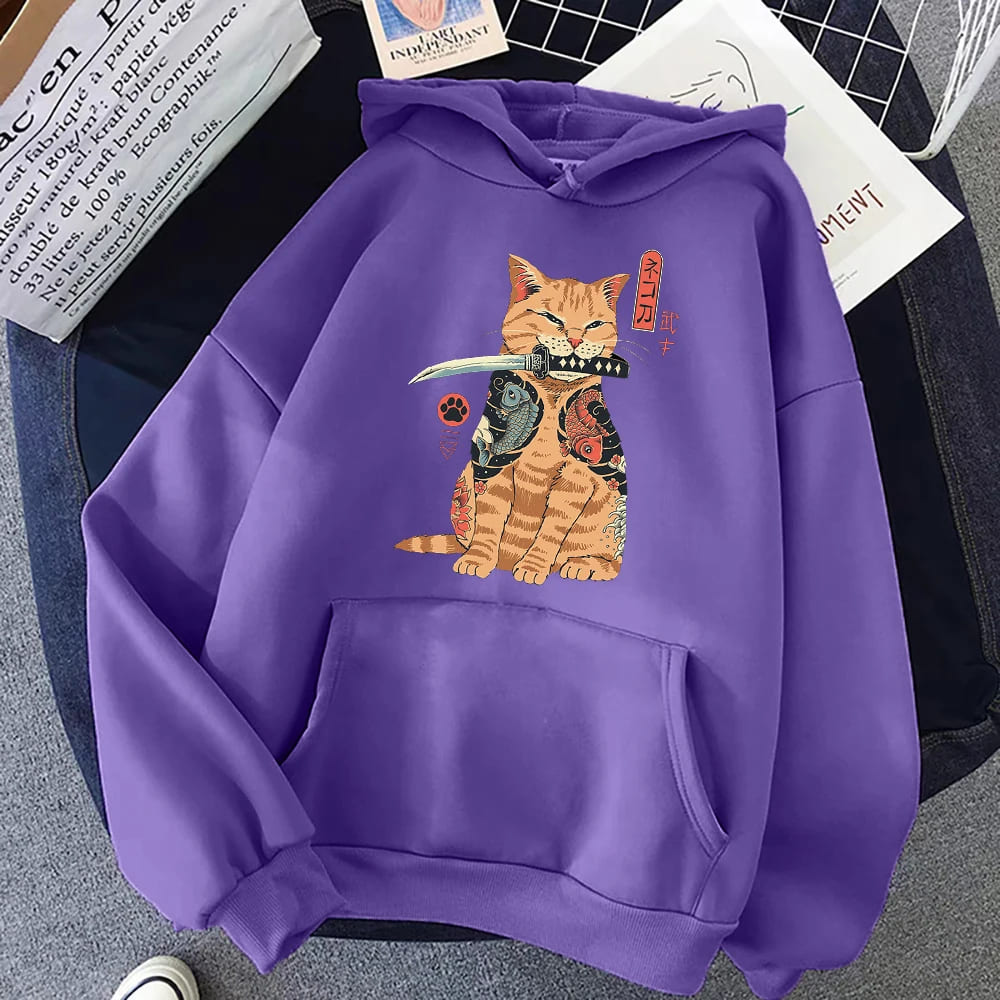 Samurai Katana Orange Cat Hoodie