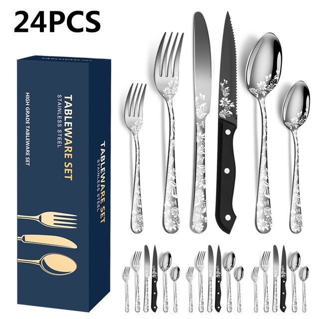 FancyFeast 24 Piece Floral Cutlery Set