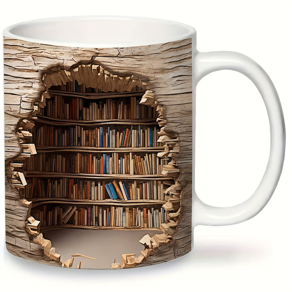 3D-Bücherregal-Tasse – Keramiktasse mit kreativem Weltraum-Design für Leser