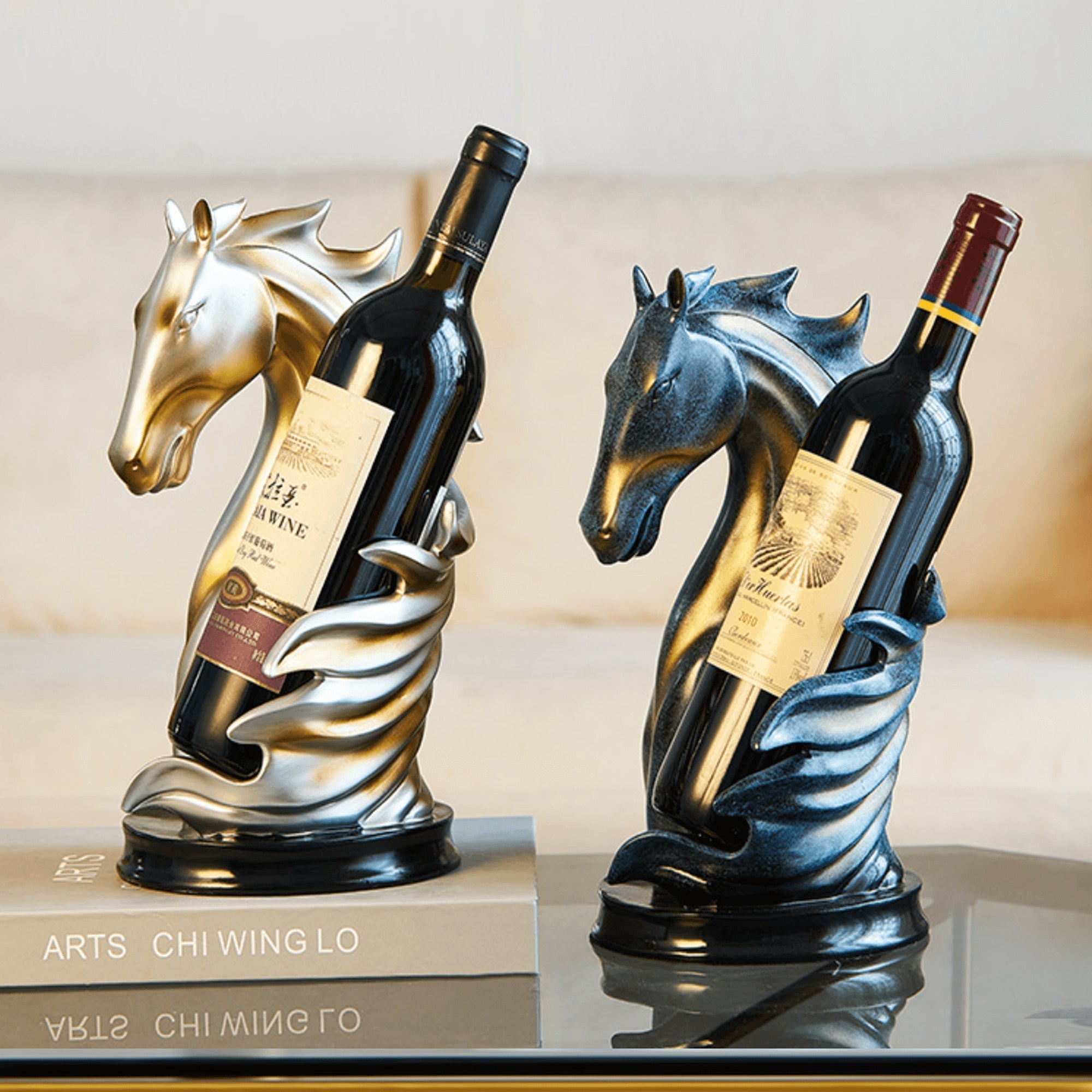 Porta-garrafas de vinho Gold ou Blue Horse