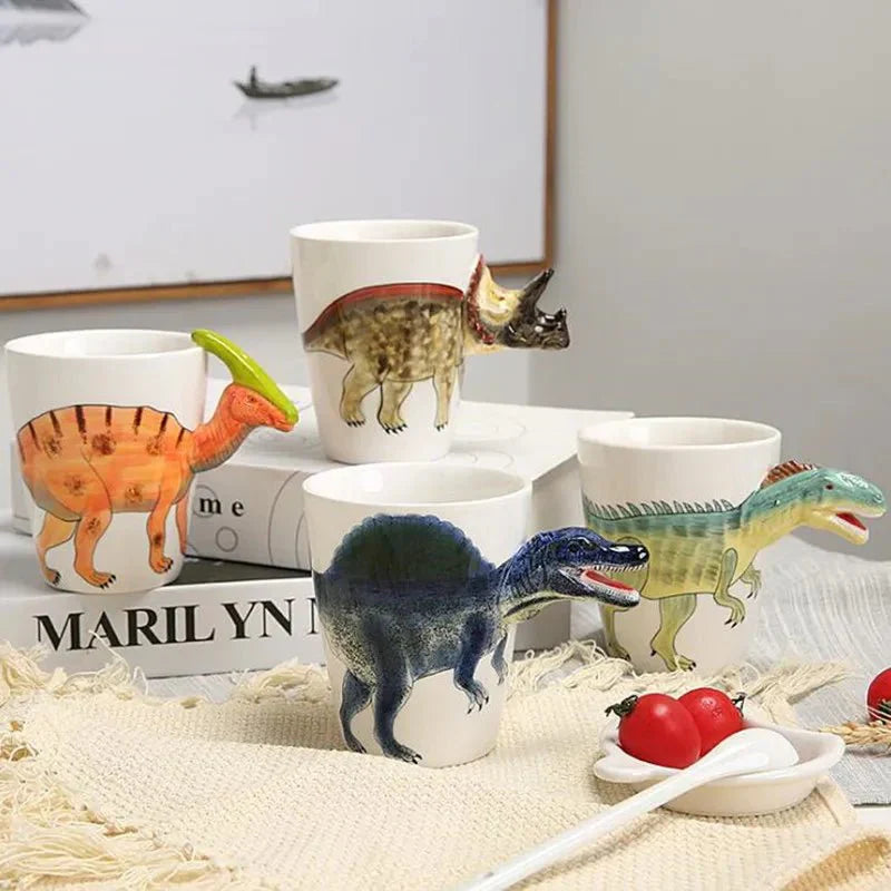 Taza de dinosaurio de cerámica pintada a mano