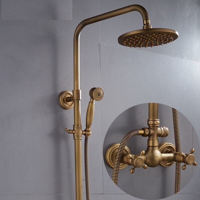 Kit de douche mural réglable en laiton, bronze antique