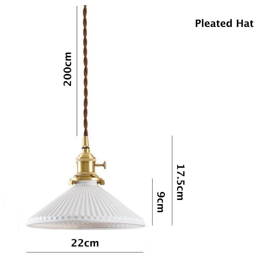 Lampada a sospensione a LED in ceramica giapponese a forma di cappello pieghettato - Lampadina inclusa