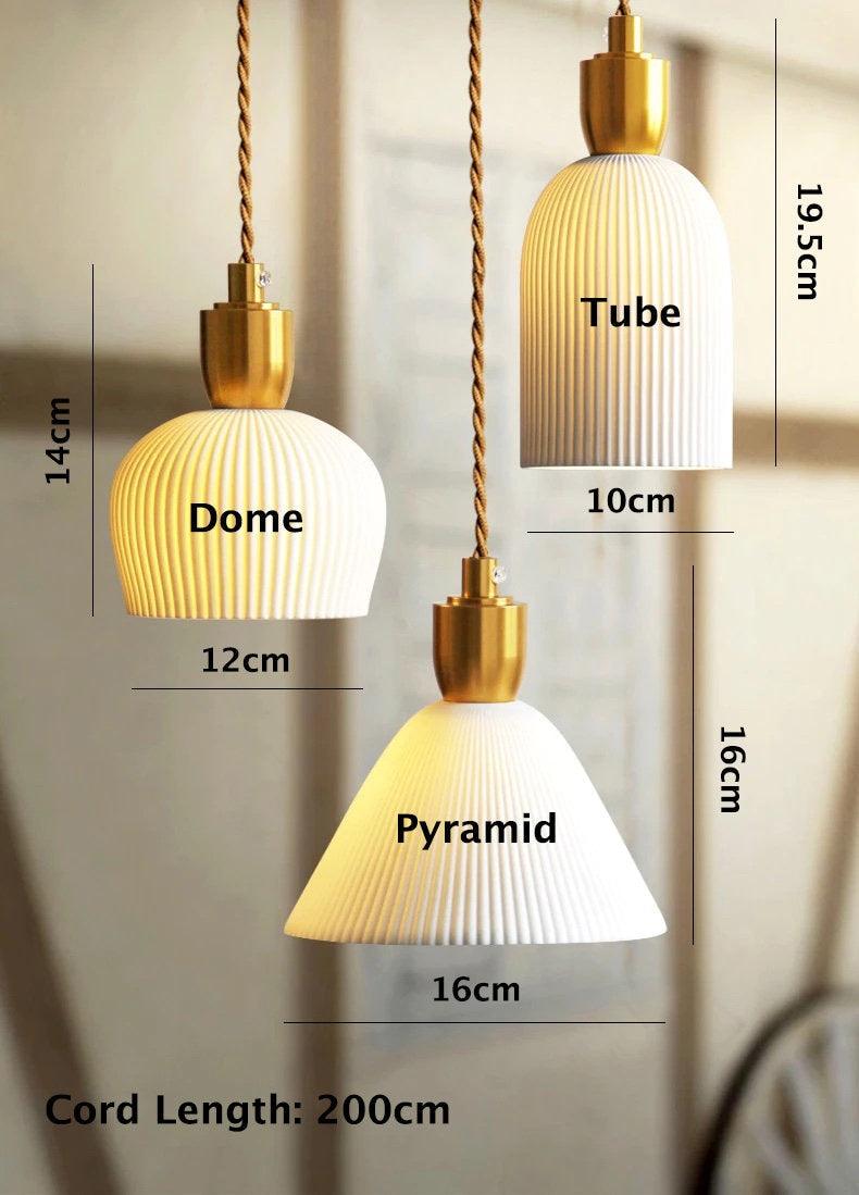 Ribbed Ceramic Pendant LED Light in Art Deco Style - Bulb Included