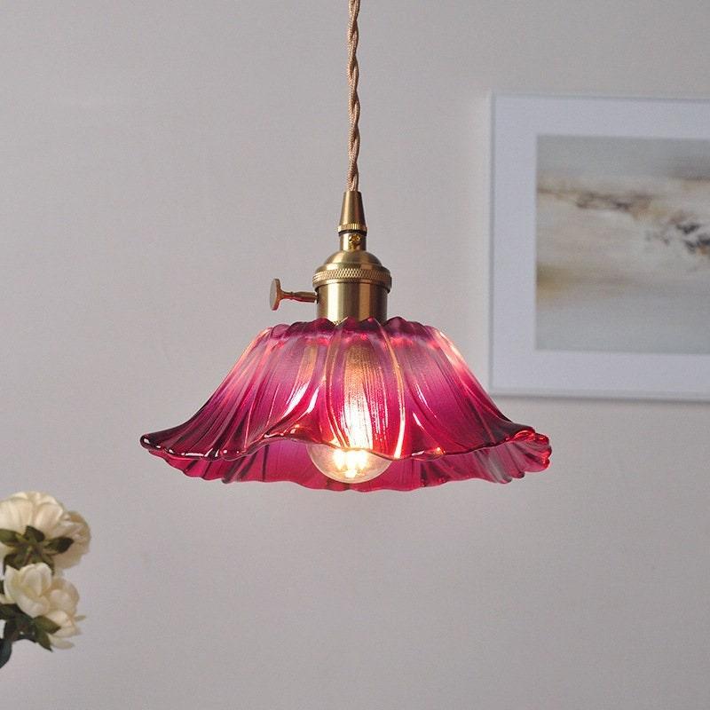 Lámpara LED colgante con forma de flor de camelia de vidrio esmerilado en estilo vintage - Bombilla incluida