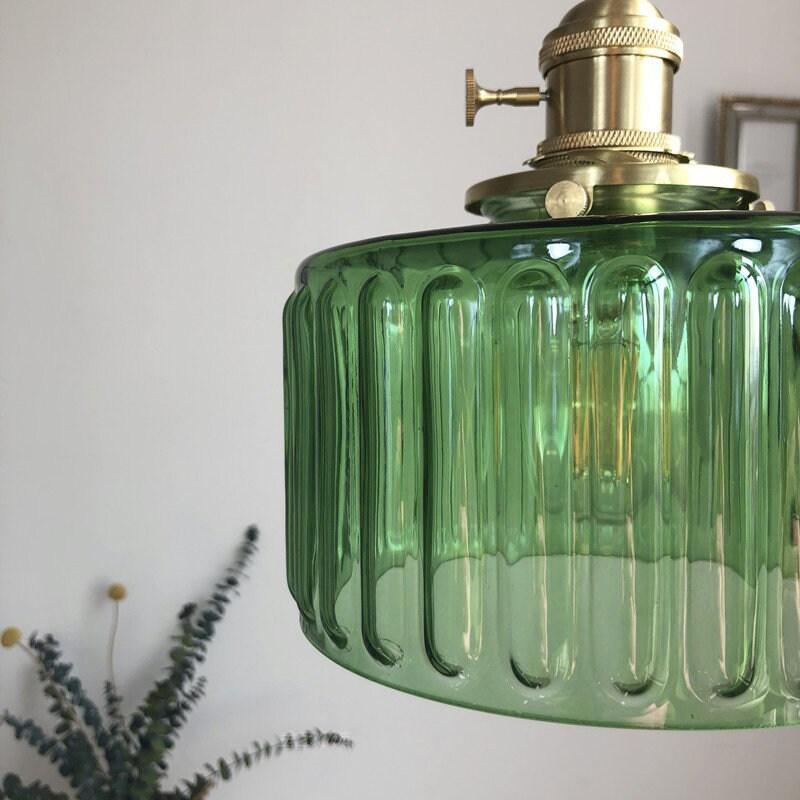 Fluted Glass Short Cylinder Pendant LED Light in Vintage Style - Bulb Included