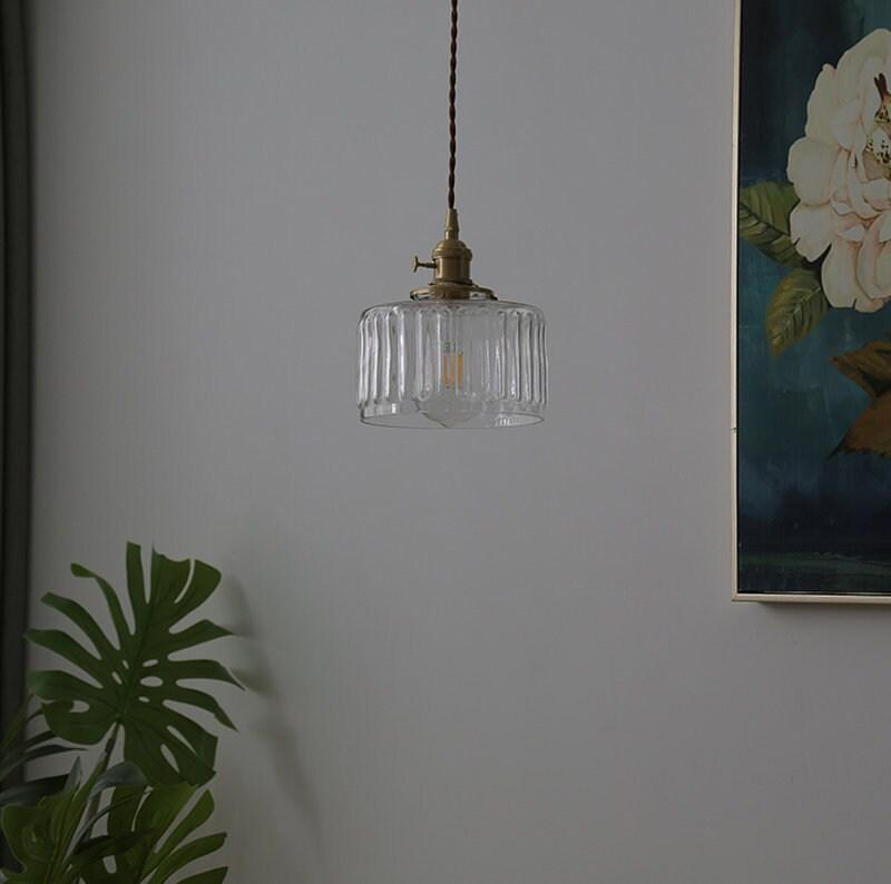 Fluted Glass Short Cylinder Pendant LED Light in Vintage Style - Bulb Included