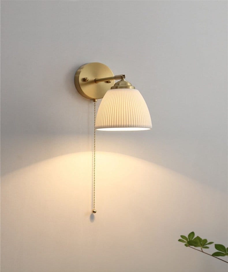 Ribbed Ceramic Wall Light in Lantern Long Cylinder Shape - Bulb Included