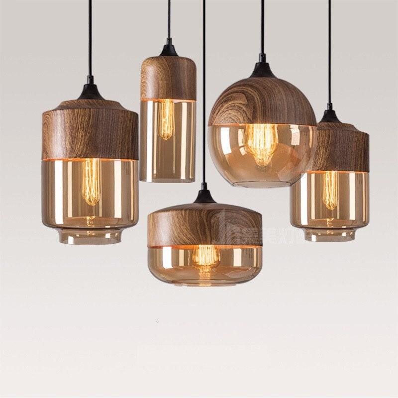 Nordic Woody metalen hanglamp met theekleurige glazen kap - Inclusief lamp