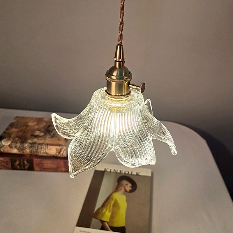 Lasi Lily Flower -riippuvat LED-valot vintage-tyyliin - Polttimo mukana