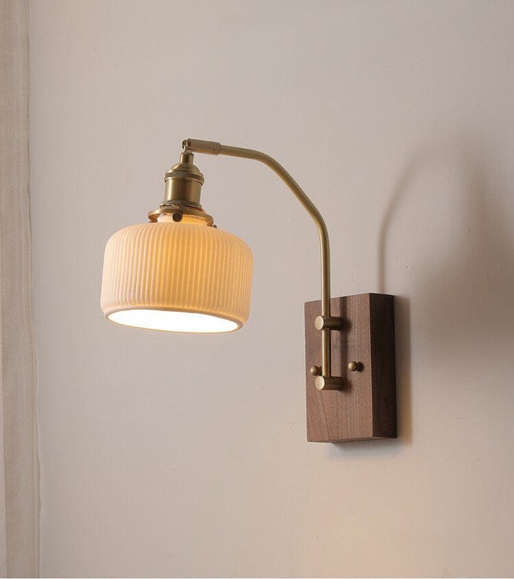 Applique LED en céramique avec luminaire en bois de noyer noir de style vintage