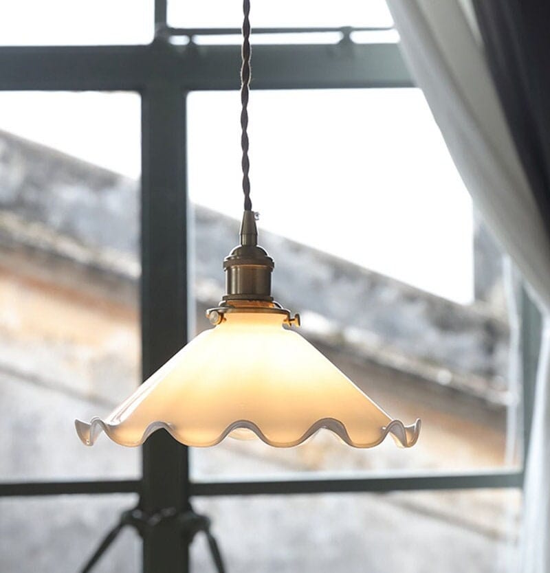 Pendente de Luz LED em Vidro Opalino Branco com Suporte de Lâmpada em Latão Escovado em Estilo Vintage - Lâmpada Incluída