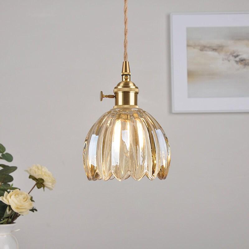 Petite Glass Flower Pendant LED Light in Vintage Style - Bulb Included