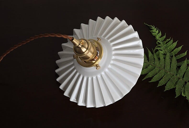 Glazed Ceramic Pleated Tutu Pendant LED Light in Art Deco Style - Bulb Included